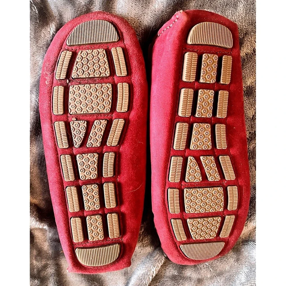 Janie and Jack Burgundy Suede Driving Loafers‎ Moc Toe Slip On Shoes JJ Logo